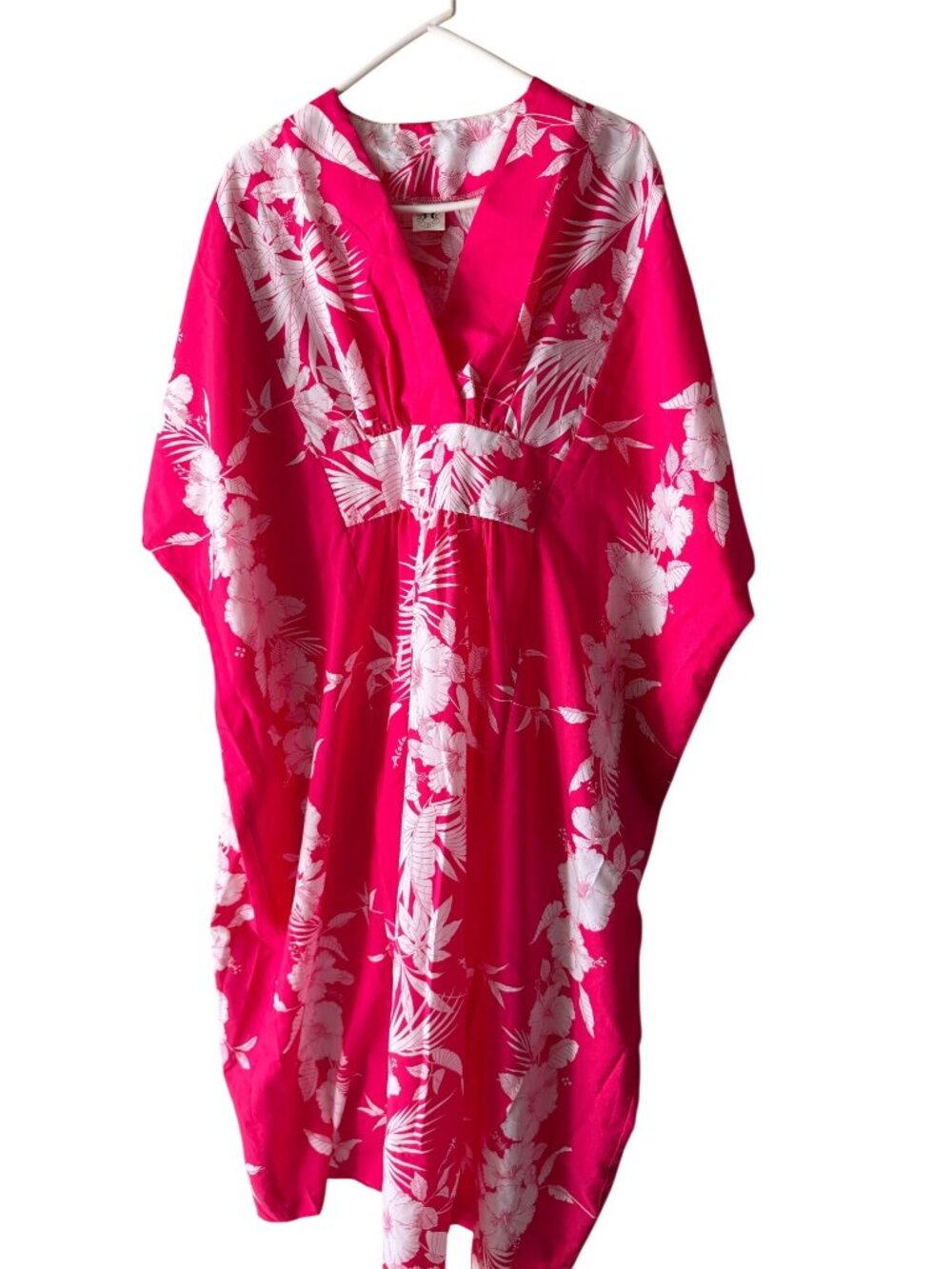 Royal Creations Womens Tropical Caftan Maxi Dress One OS Pink Polyester Vintage